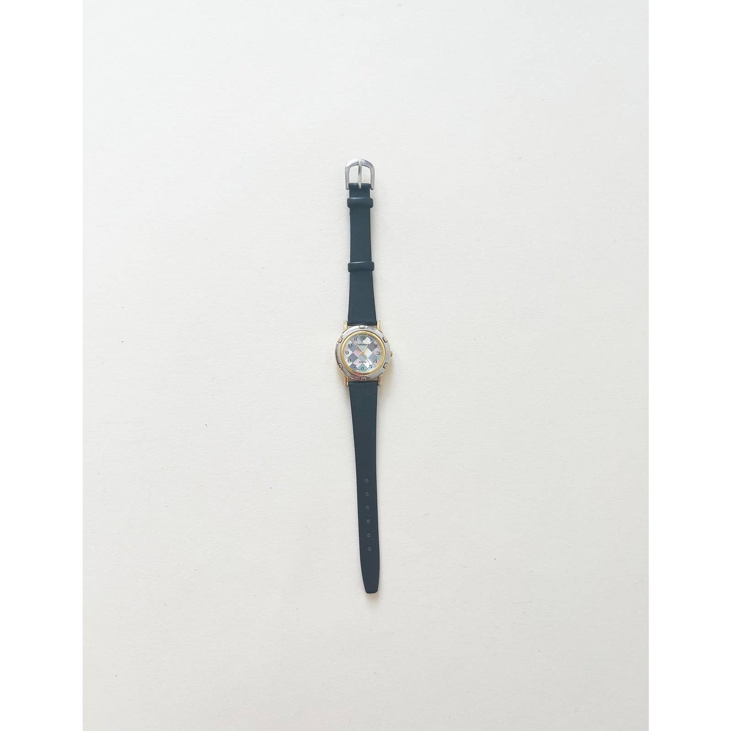 Vintage Colorful Checkered Leather Watch with Gold and Silver