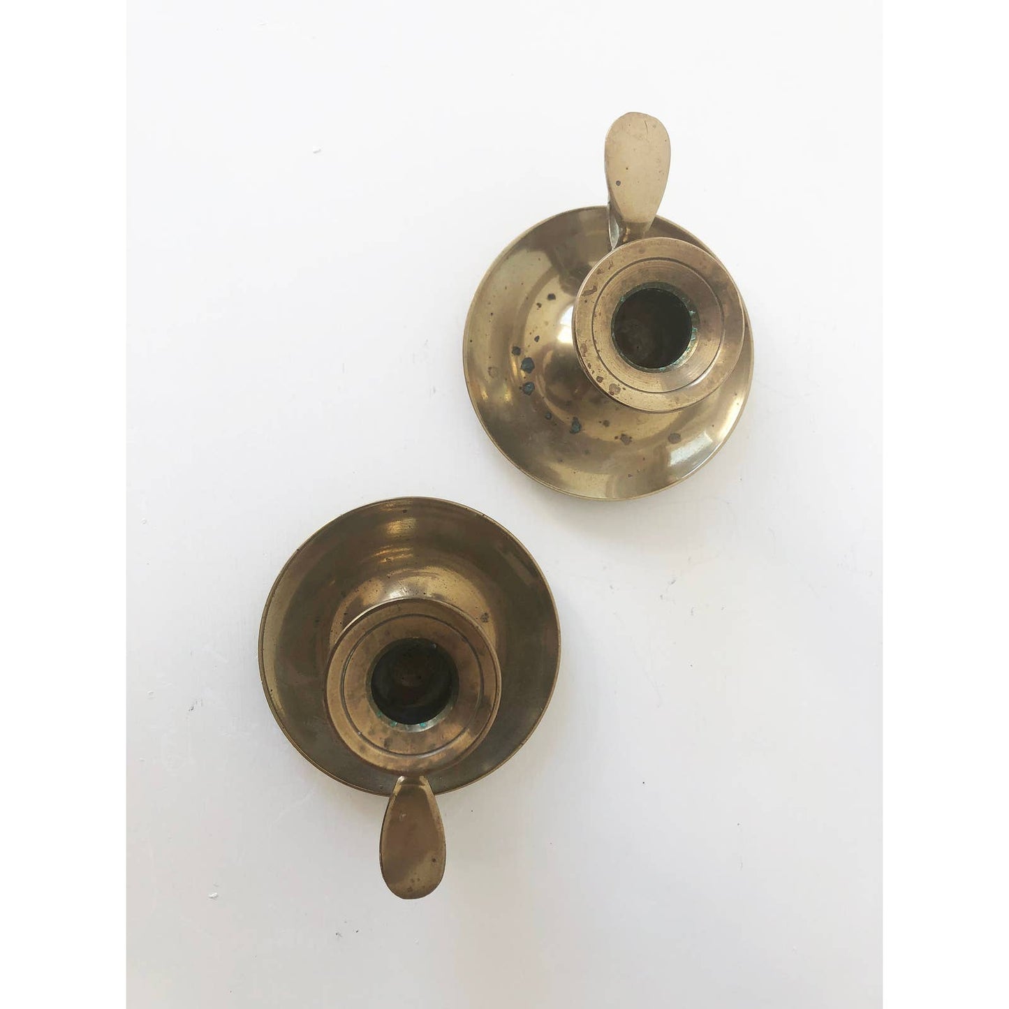 Pair of Vintage Solid Brass Chamber Sticks Hand