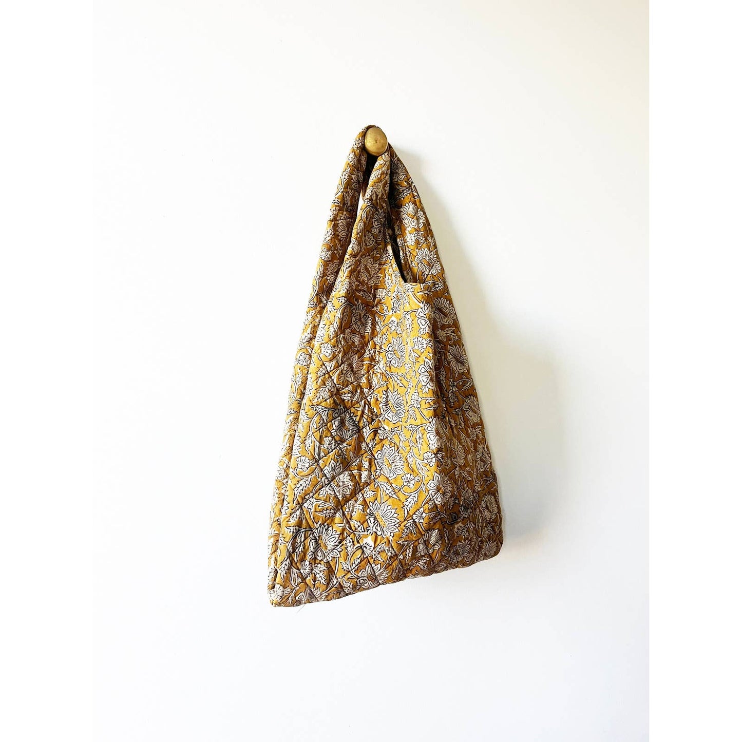Yellow Floral Boho Print Quilted Tote Bag