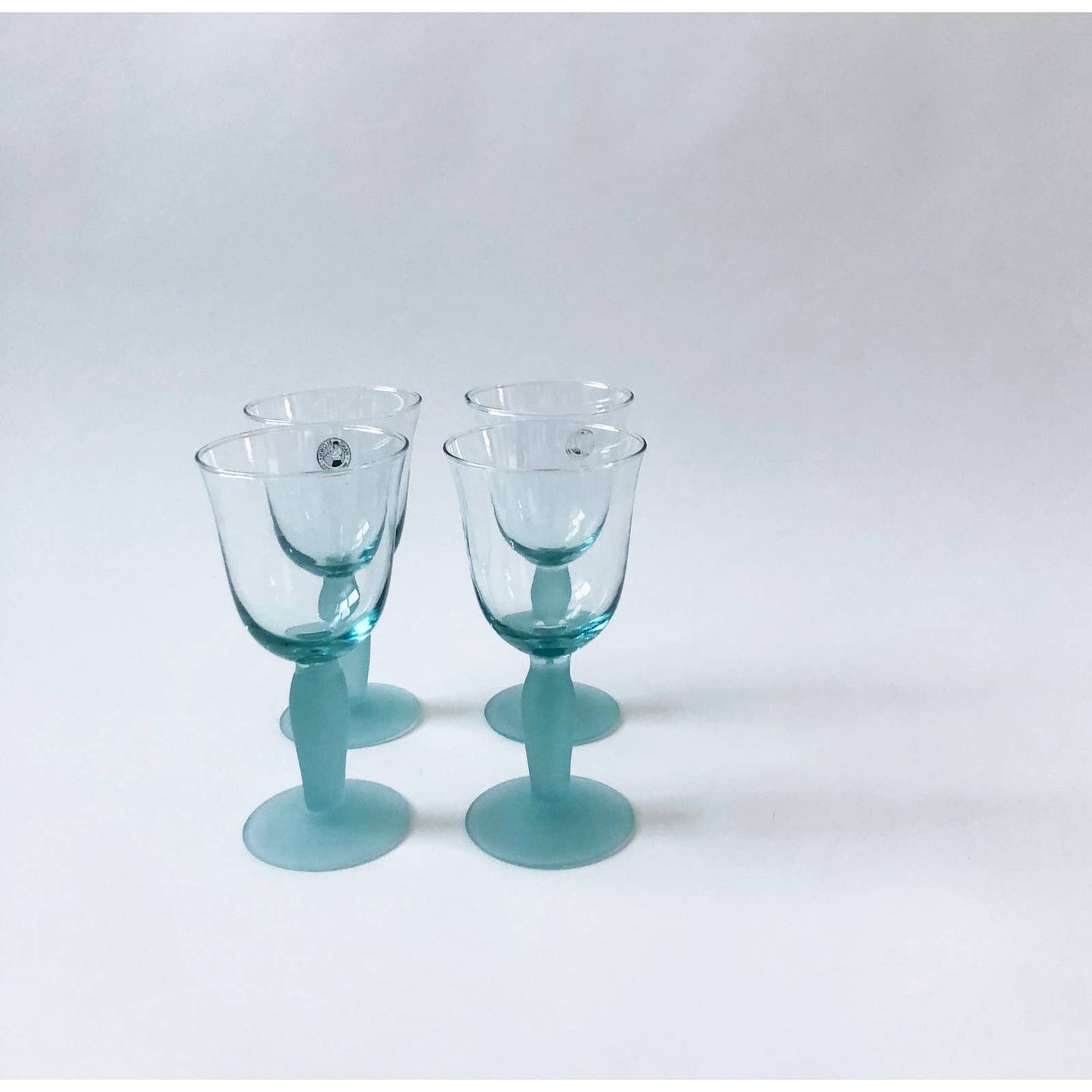 Vintage 80s Set of 4 Aqua Green Glasses