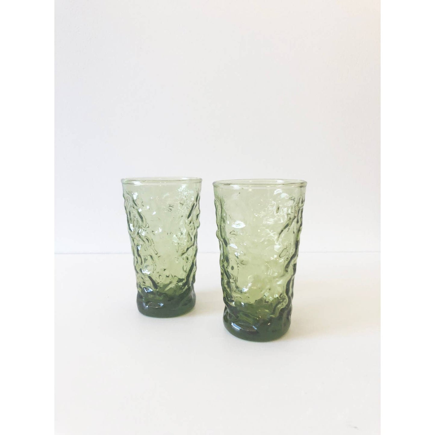 Vintage Mid Century Olive Green Mini Crinkle Glasses