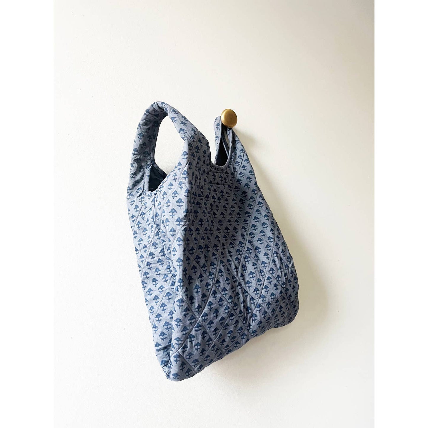 Blue Boho Print Quilted Mini Grocery Bag