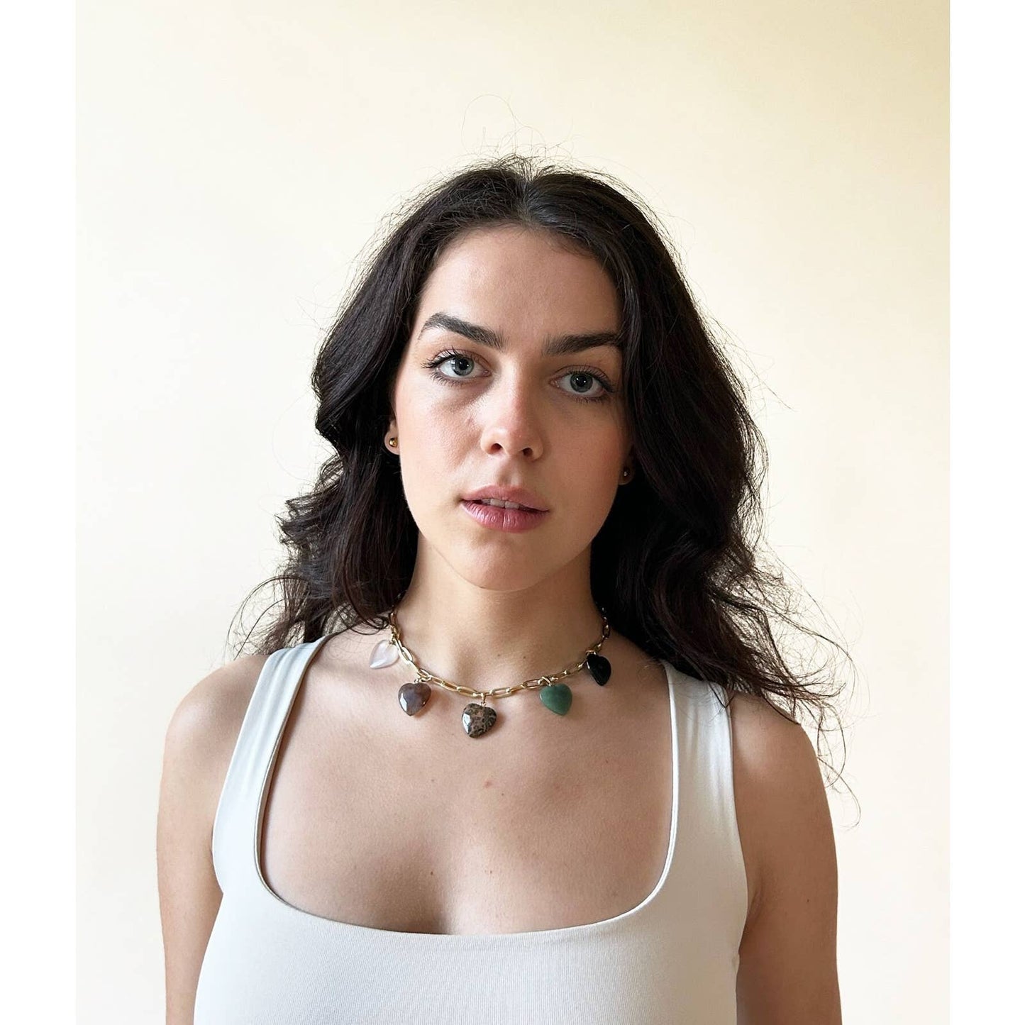Handmade Heart Charm Necklace - Natural Stones