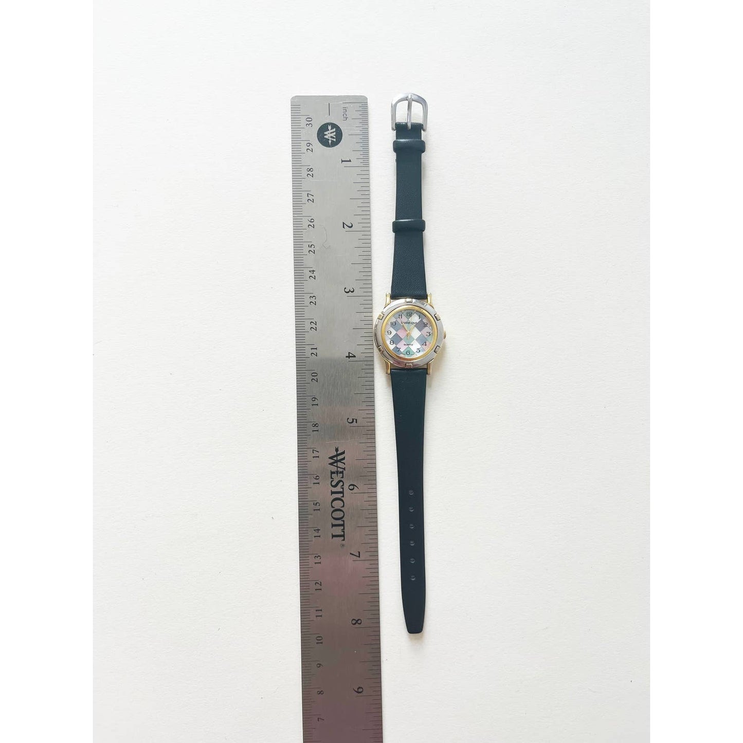 Vintage Colorful Checkered Leather Watch with Gold and Silver