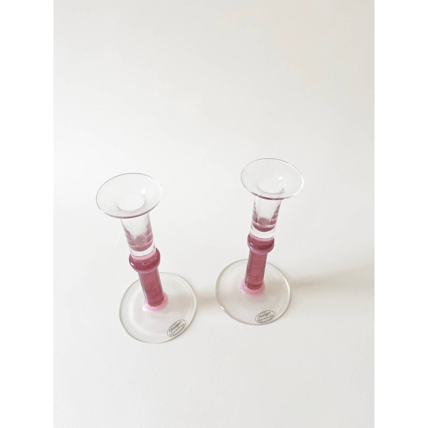 Pair of Vintage Mod Crystal Pink Candle Holders