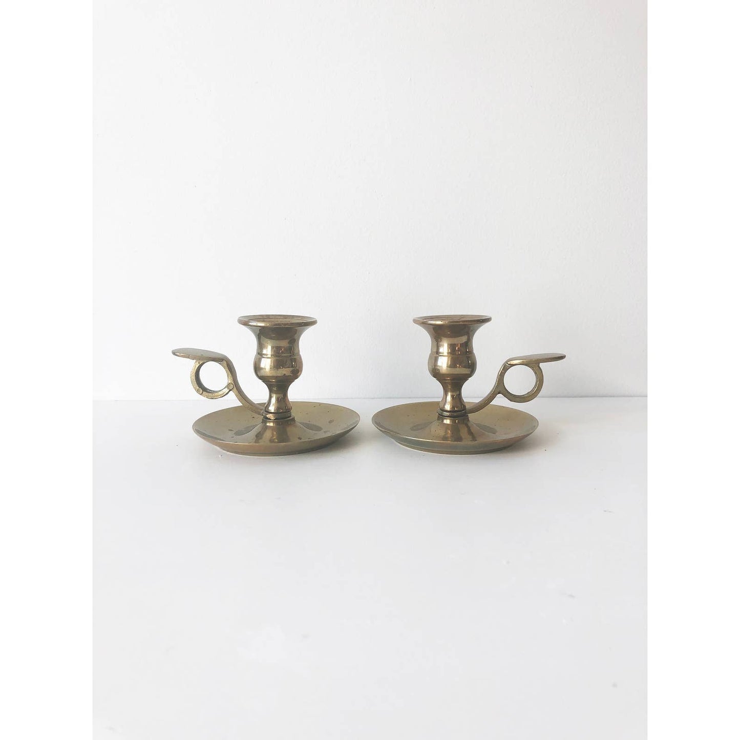 Pair of Vintage Solid Brass Chamber Sticks Hand
