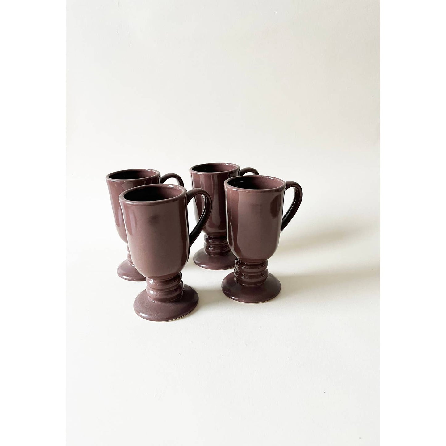 Vintage Mauve Ceramic Mugs - Set of 4 Cafe Cups