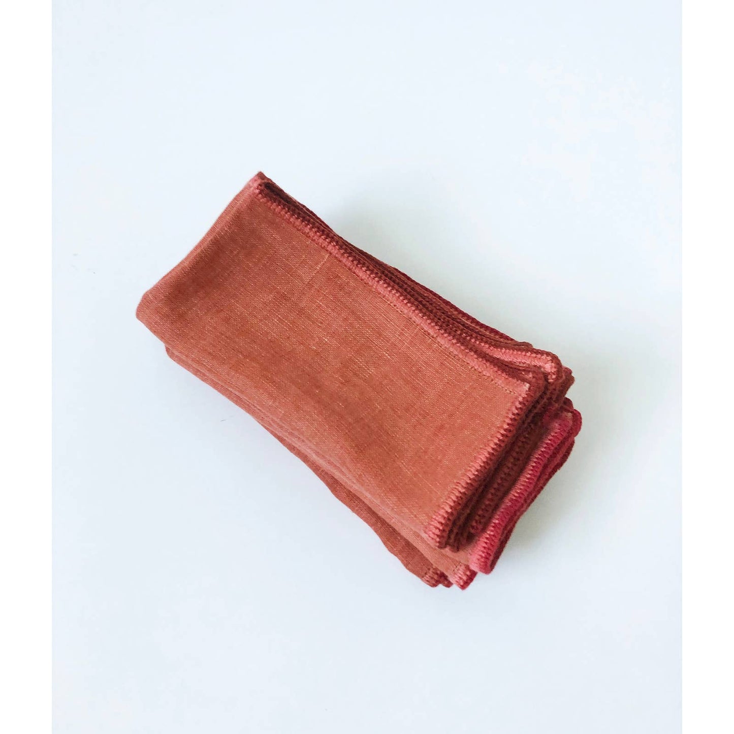 Vintage Linen Orange Red Edge Stitched Napkins - Set of 6