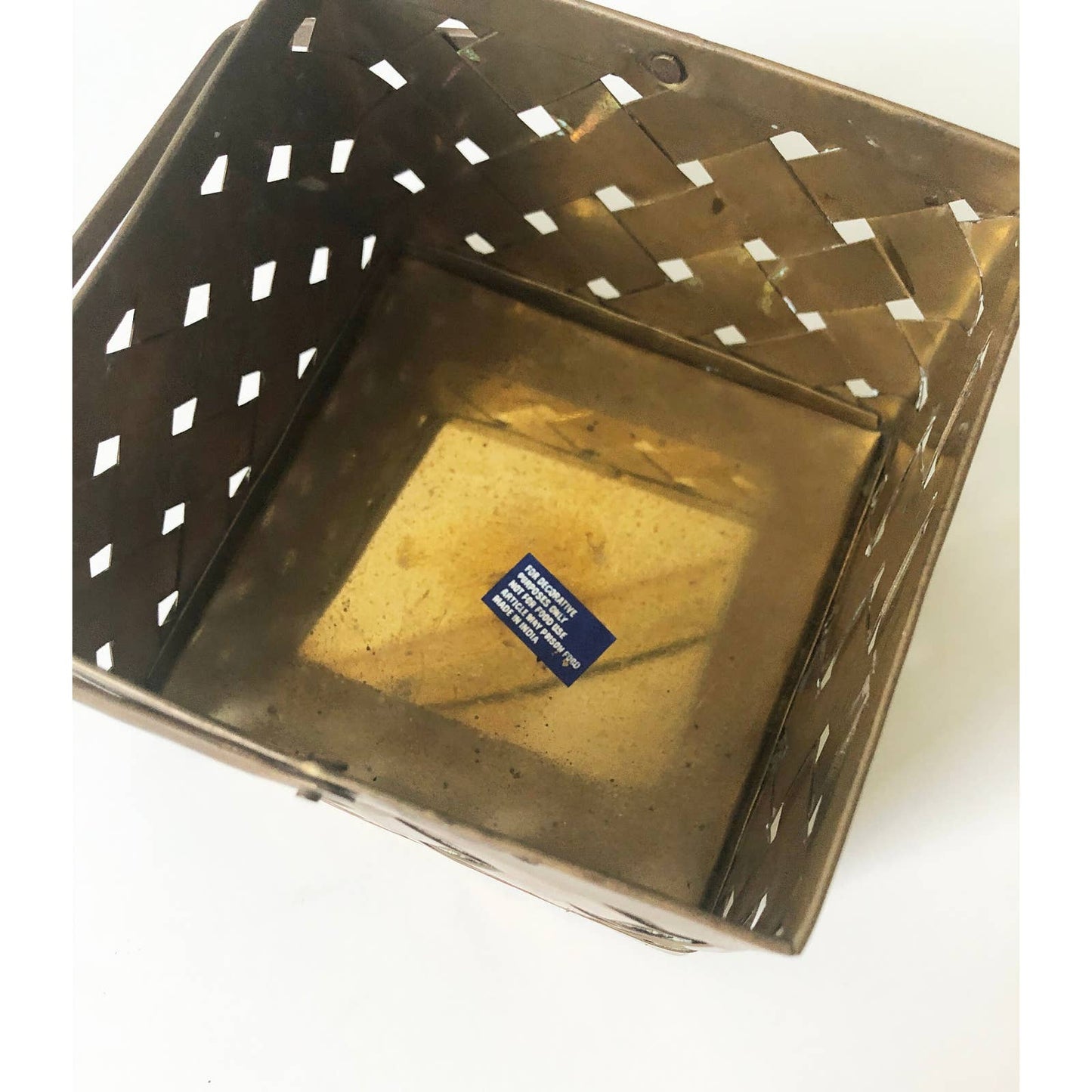 Vintage Decorative Small Woven Brass Basket Decor Storage