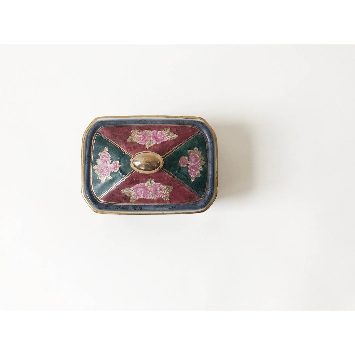 Vintage Ceramic Decorative Chinoiserie Storage Jar w/ Lid