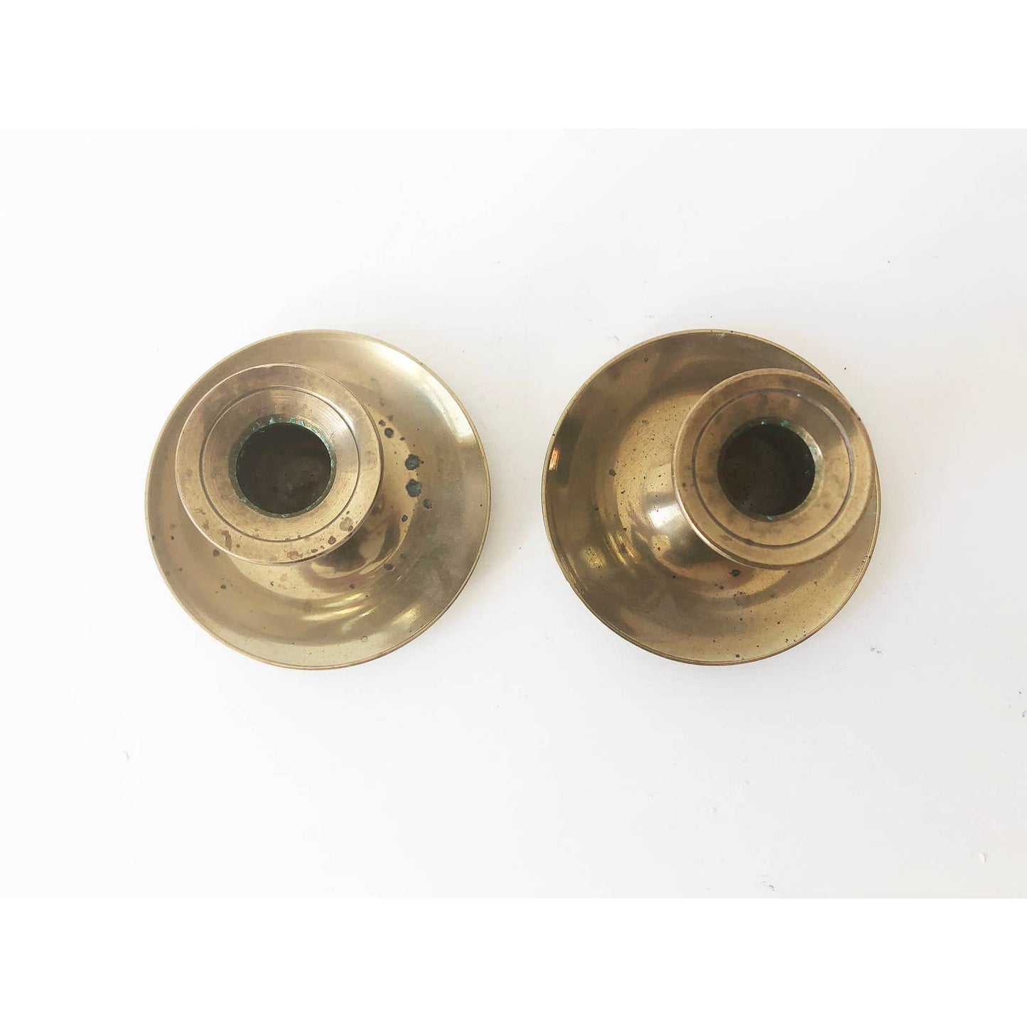 Pair of Vintage Solid Brass Chamber Sticks Hand