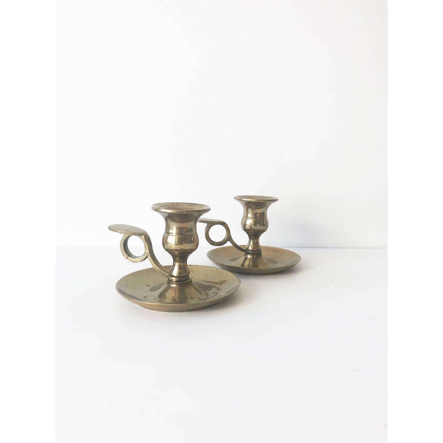 Pair of Vintage Solid Brass Chamber Sticks Hand