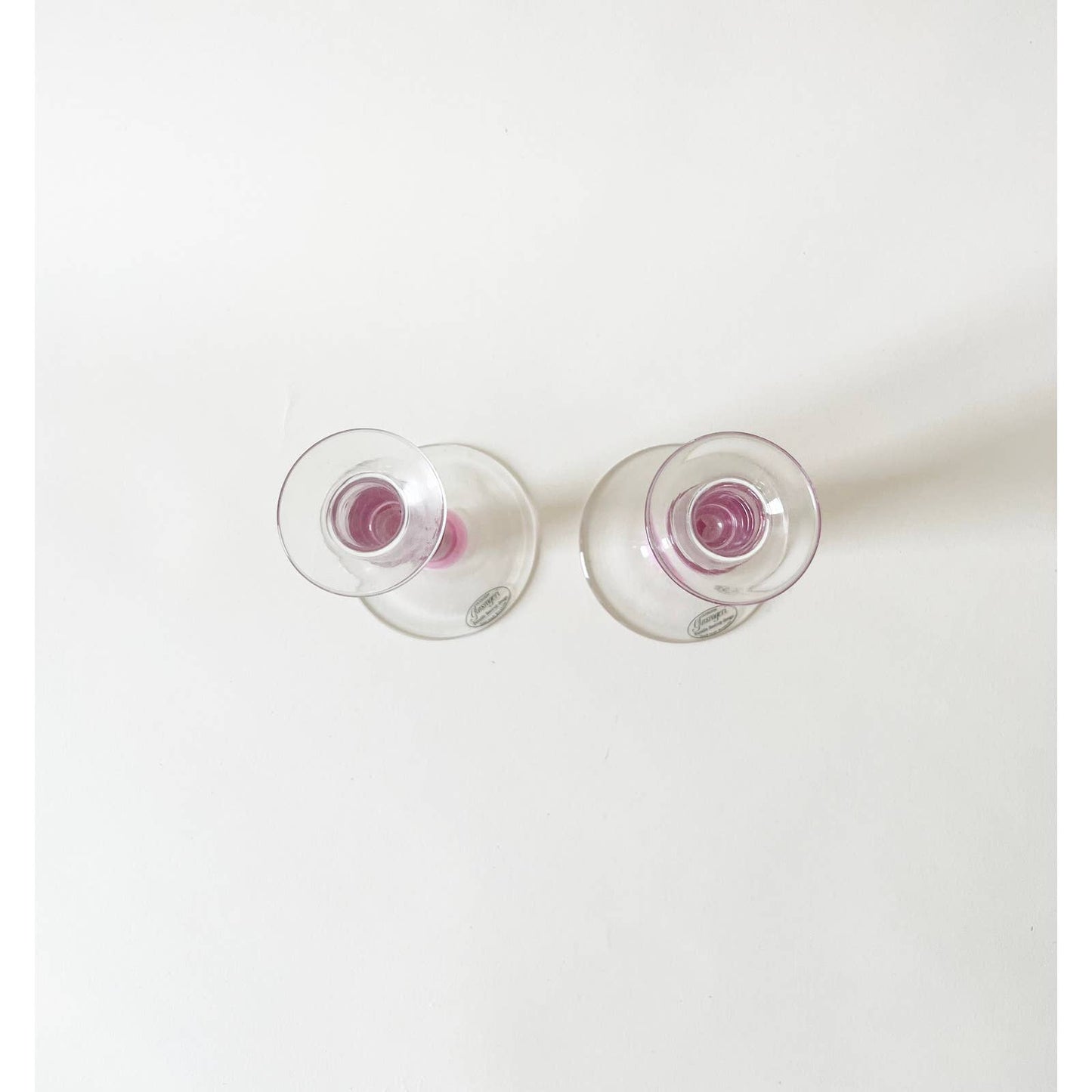 Pair of Vintage Mod Crystal Pink Candle Holders