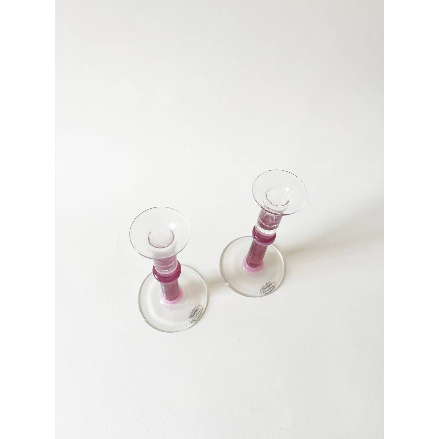 Pair of Vintage Mod Crystal Pink Candle Holders