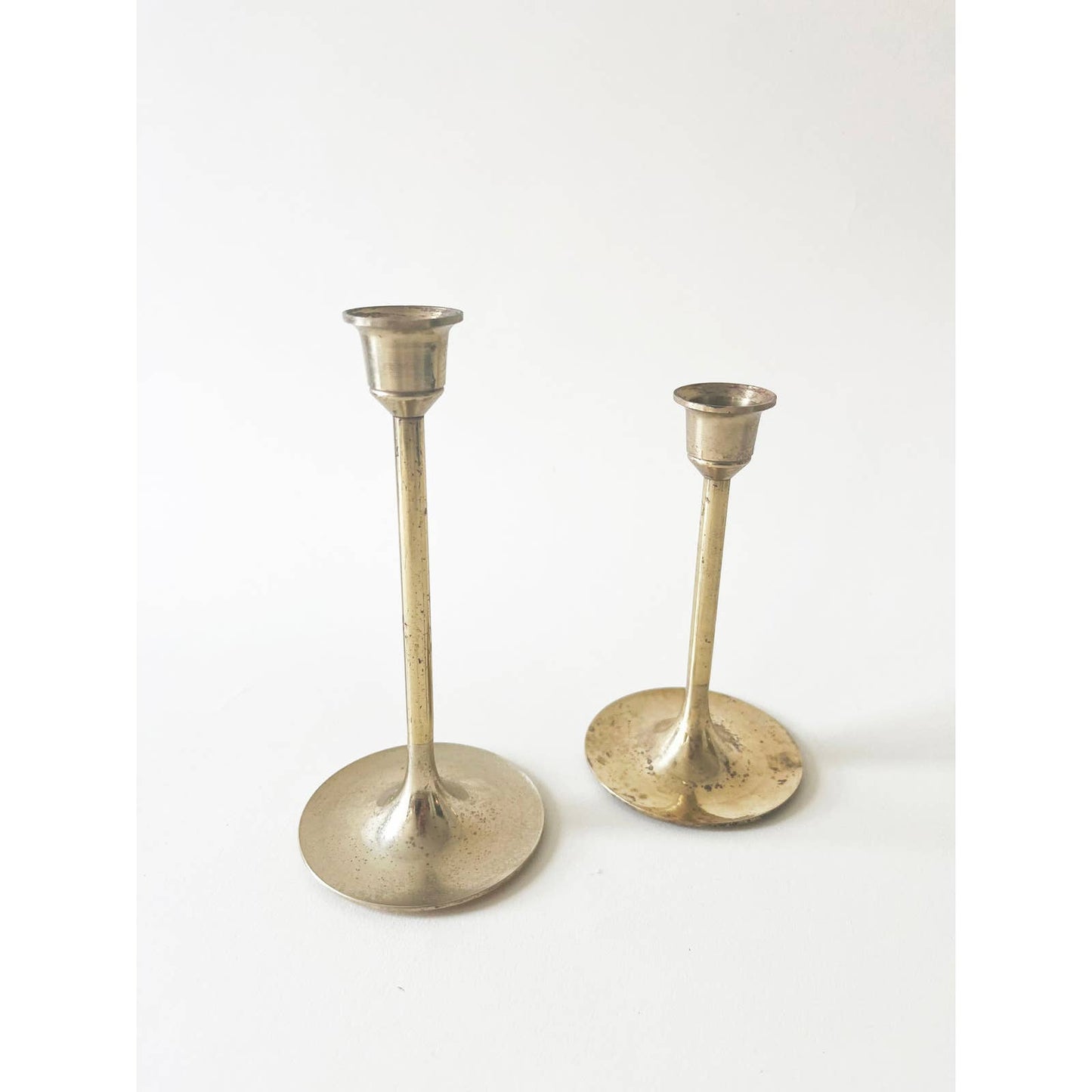 Vintage Brass Candlesticks Two Height Set