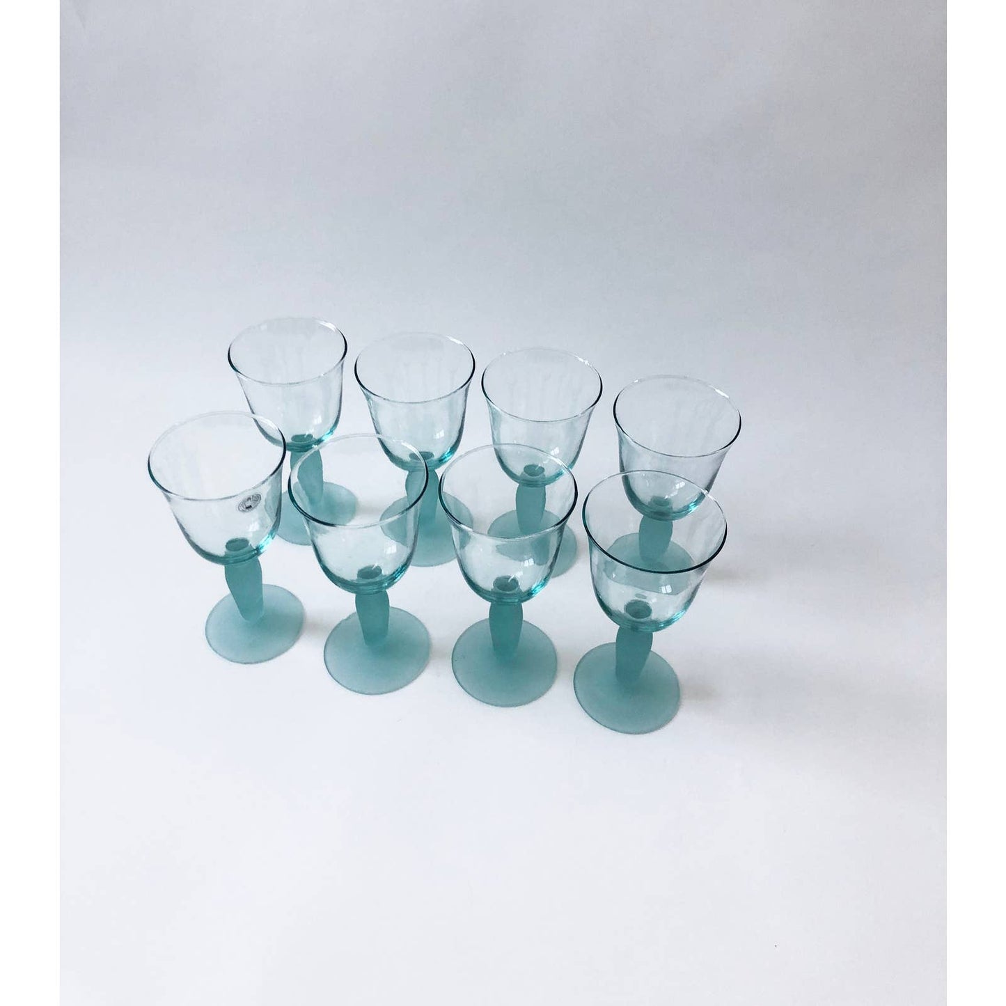 Vintage 80s Set of 4 Aqua Green Glasses