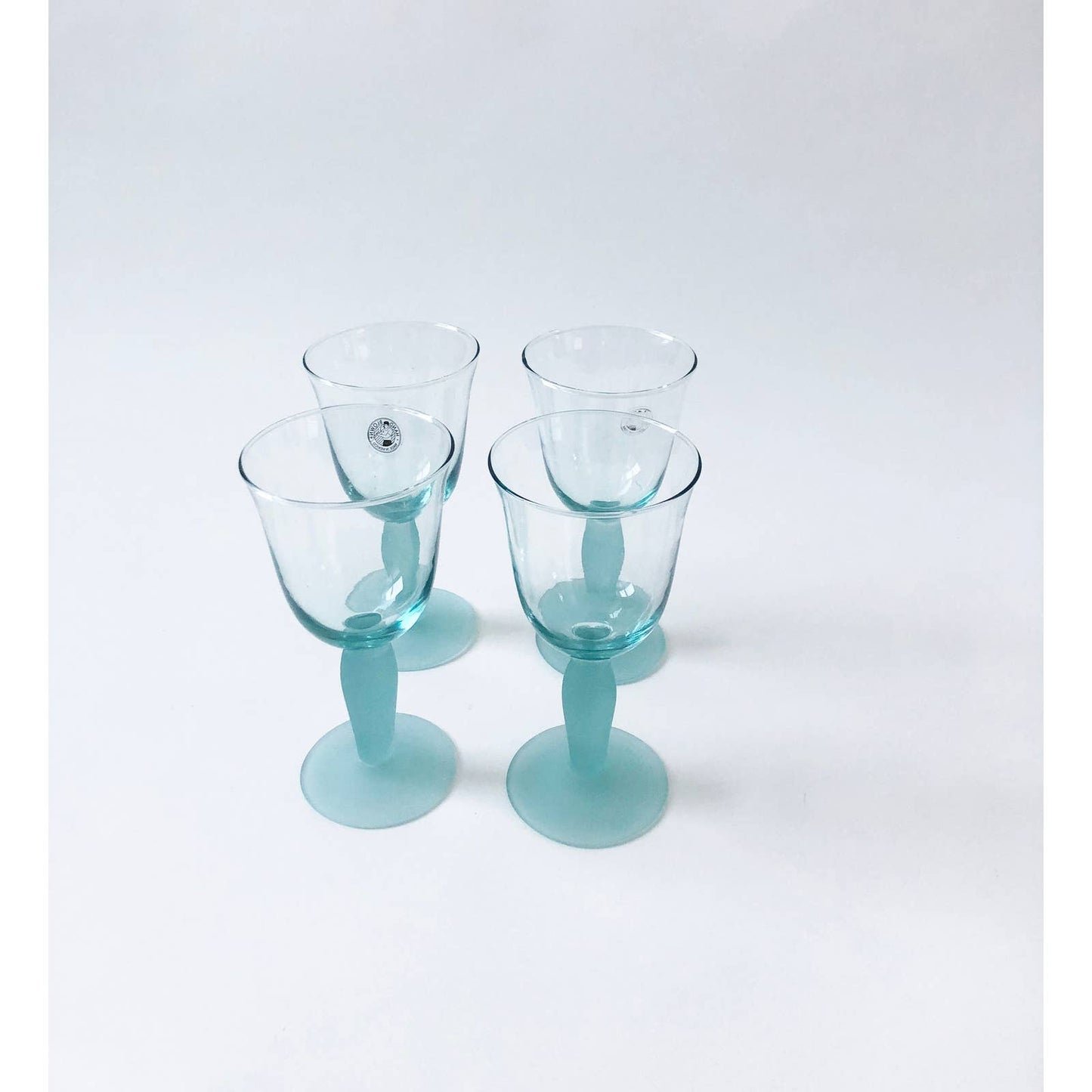 Vintage 80s Set of 4 Aqua Green Glasses