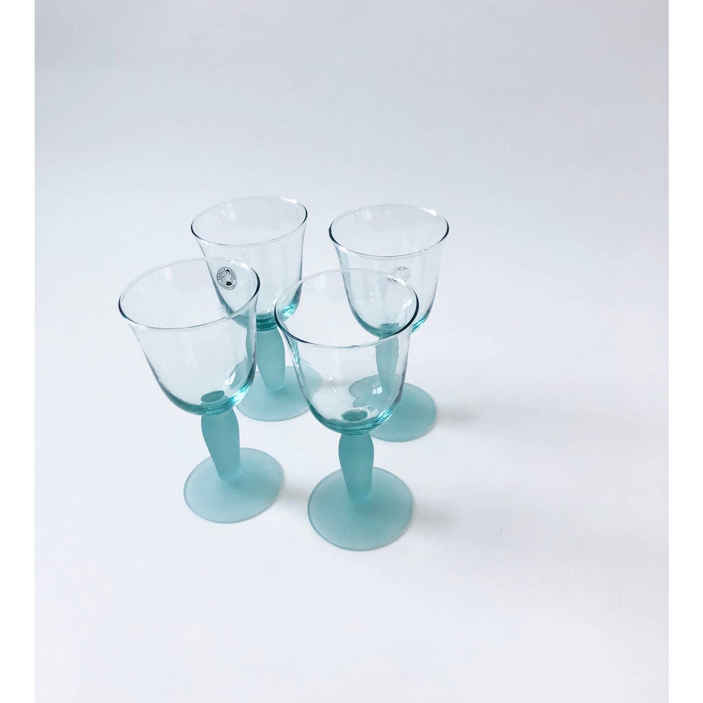Vintage 80s Set of 4 Aqua Green Glasses