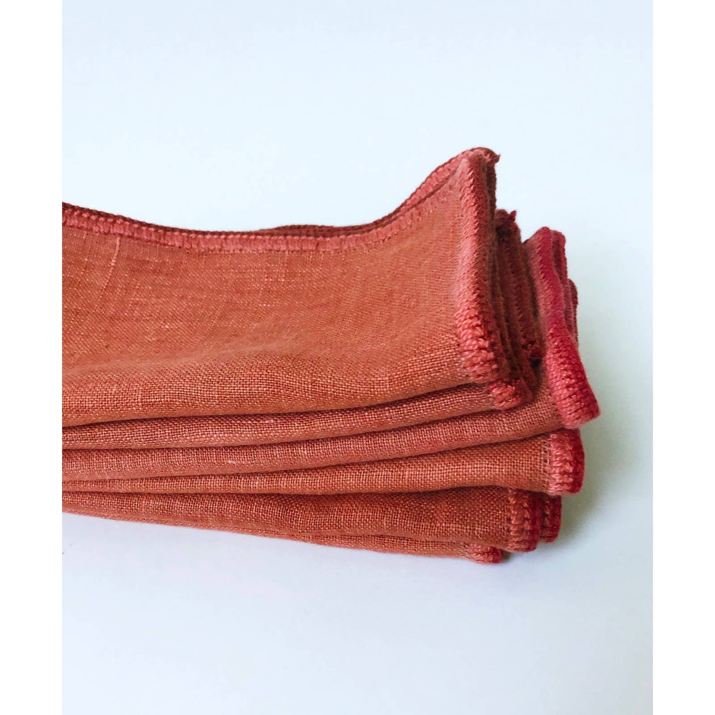 Vintage Linen Orange Red Edge Stitched Napkins - Set of 6
