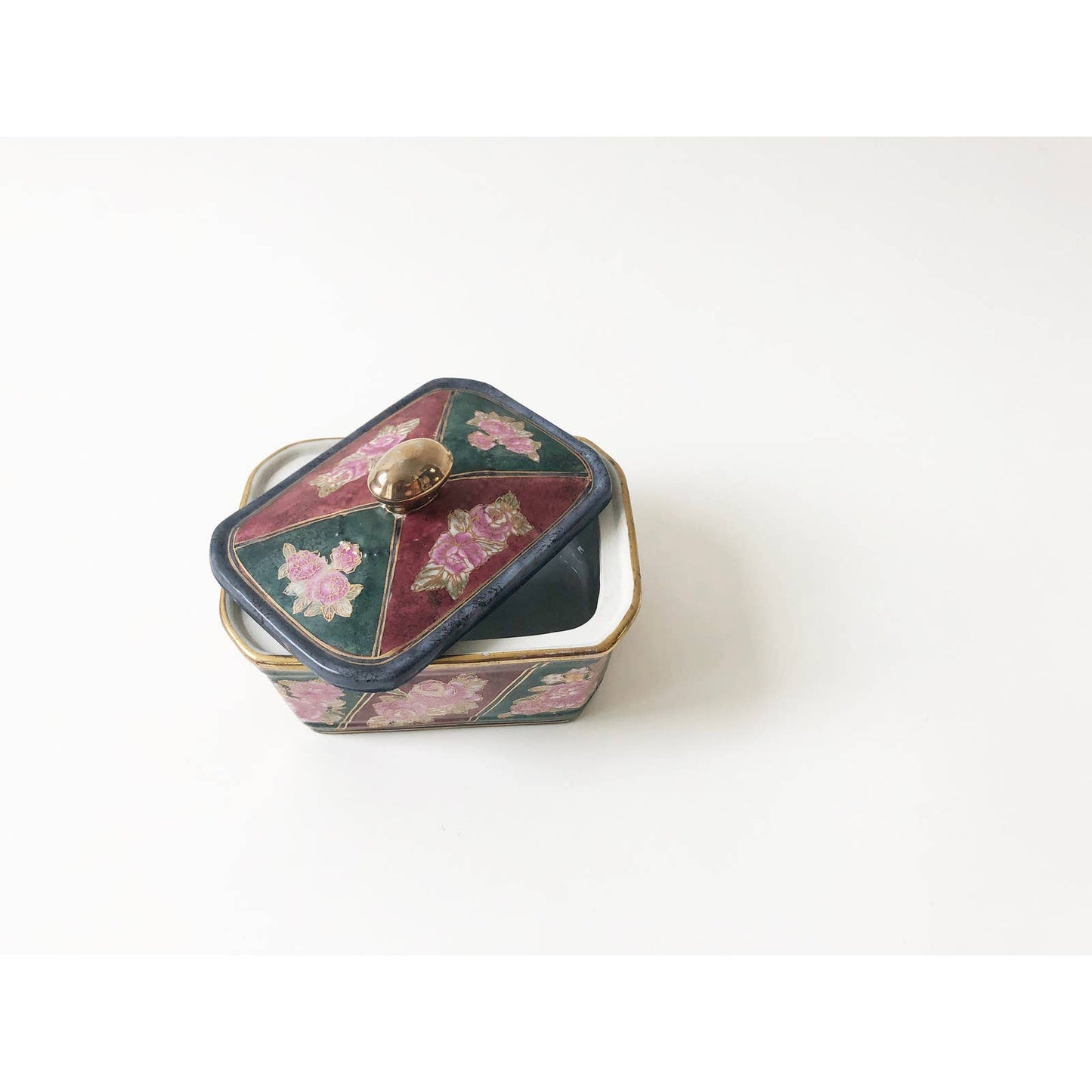 Vintage Ceramic Decorative Chinoiserie Storage Jar w/ Lid
