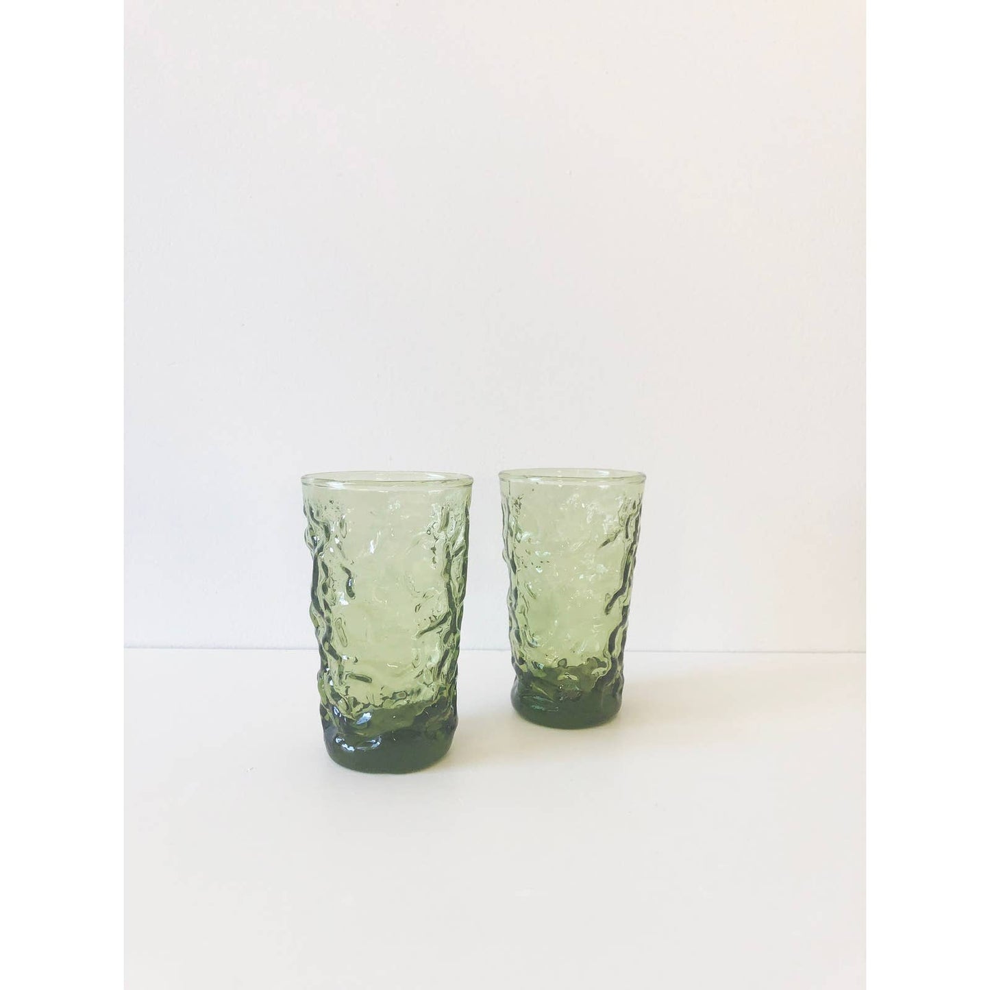 Vintage Mid Century Olive Green Mini Crinkle Glasses