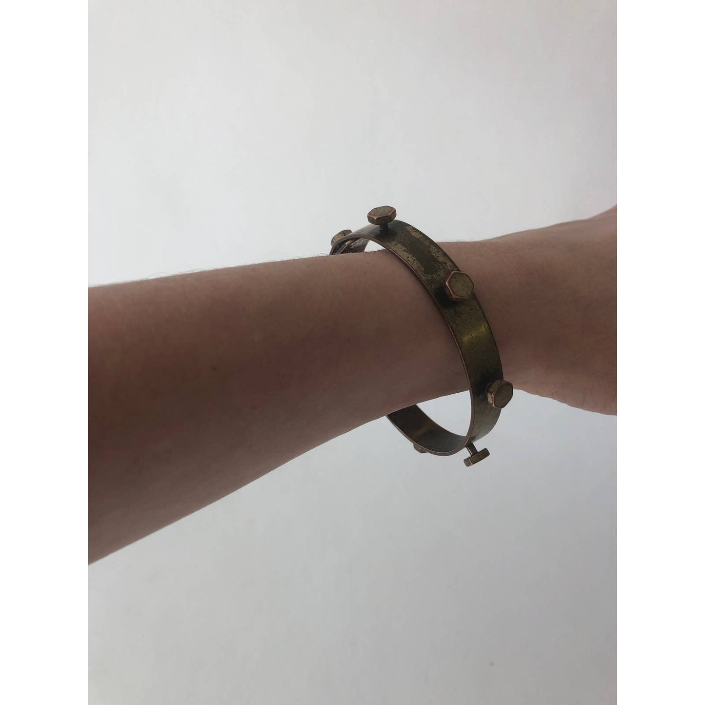 Vintage Brass Decorative Modern Bracelet w/ Screw Details