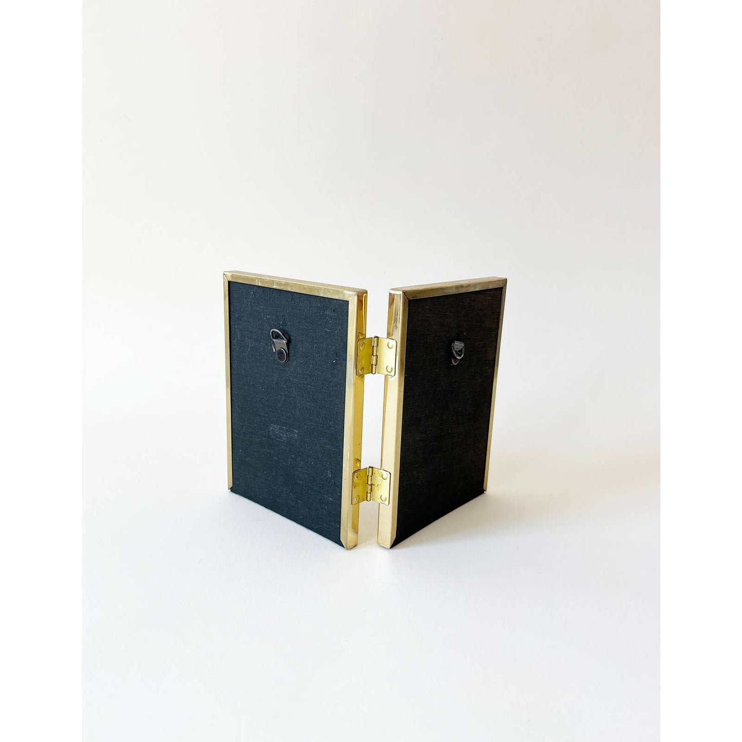 Vintage Small Brass Thick Edge Standing Double Frame 3 x 5 Picture