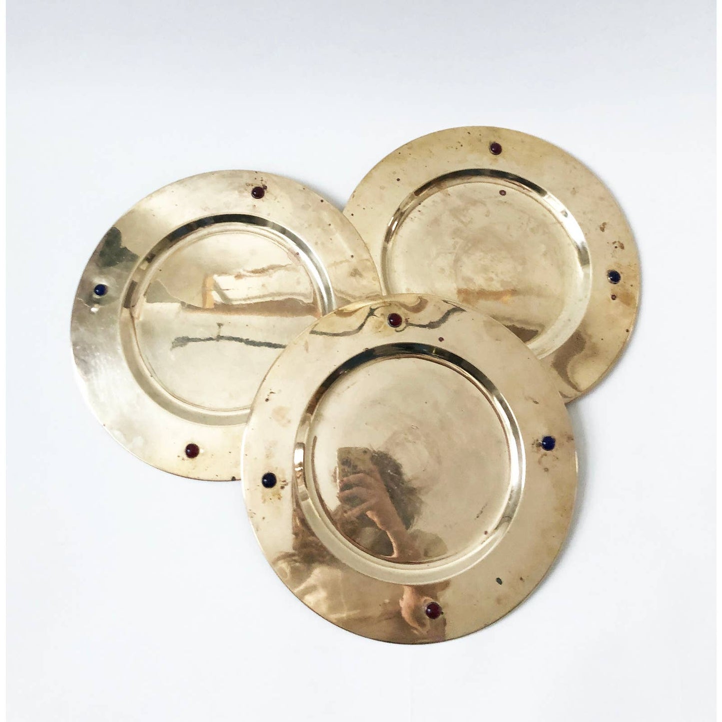 Vintage Brass Gold Round Tray w/ Jewels