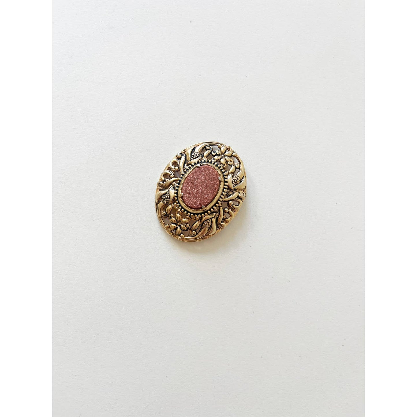 Vintage Large Orange Goldstone Classic Brooch | 90s Gold Jewelry