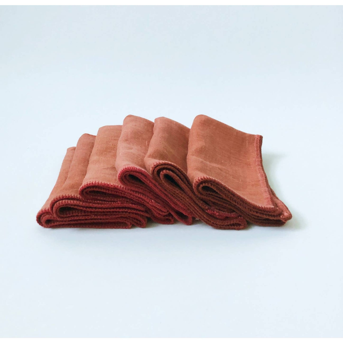 Vintage Linen Orange Red Edge Stitched Napkins - Set of 6