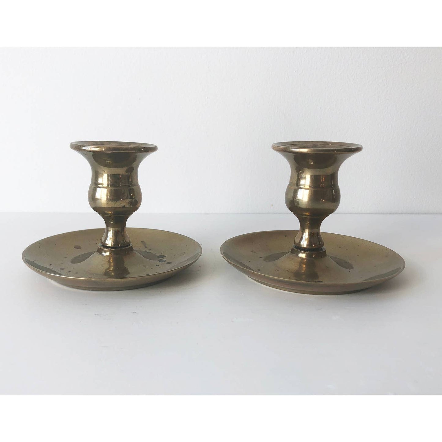 Pair of Vintage Solid Brass Chamber Sticks Hand
