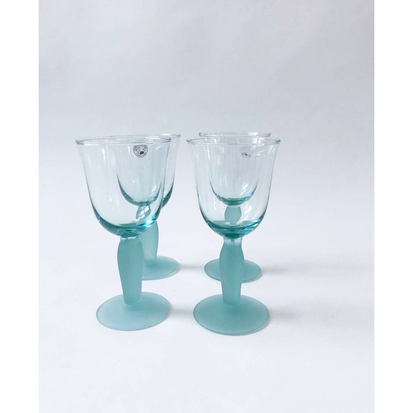 Vintage 80s Set of 4 Aqua Green Glasses