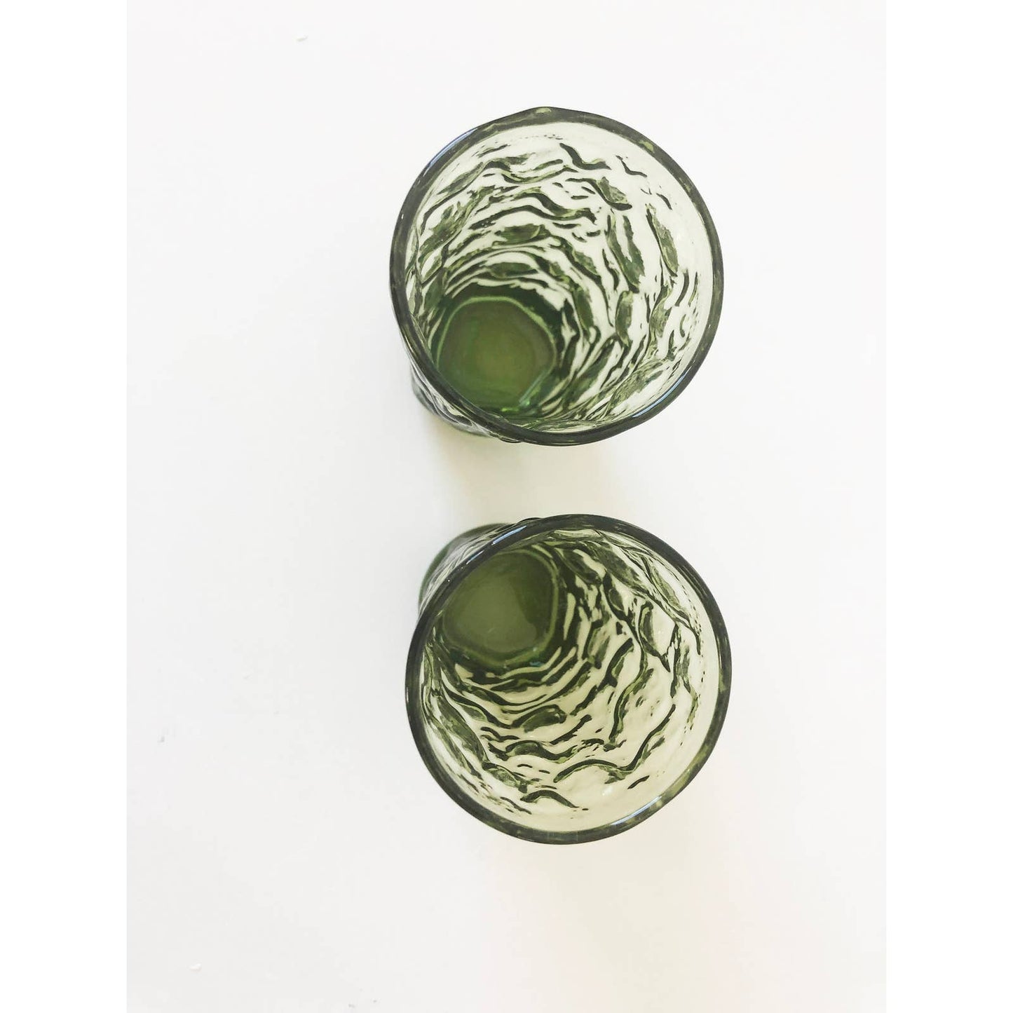 Vintage Mid Century Olive Green Mini Crinkle Glasses