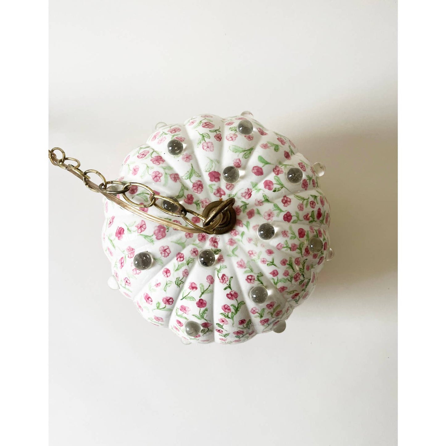 Vintage Handpainted Floral Pink Lamp with Clear Marbles