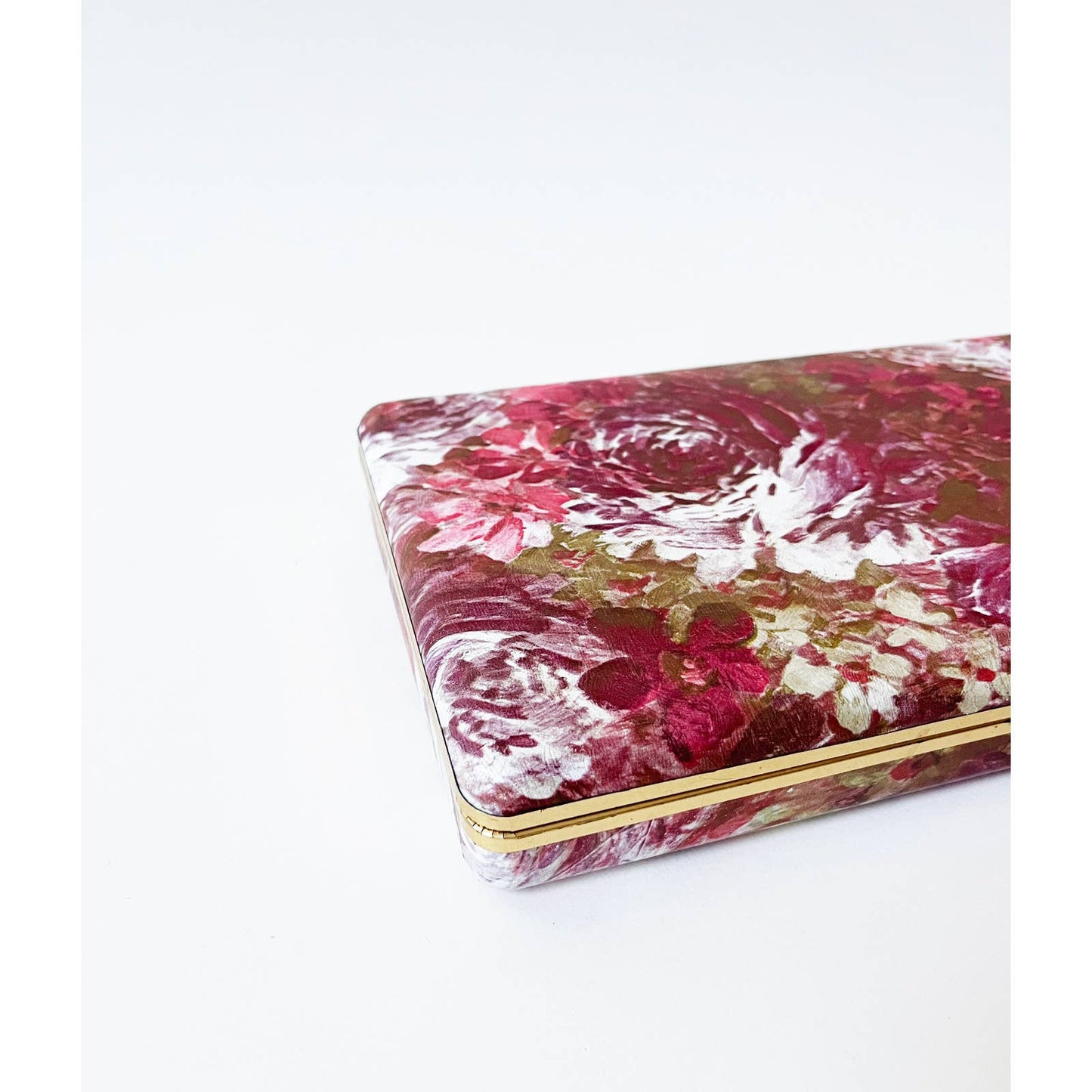 Vintage Large Flat Pink Floral Jewelry Box