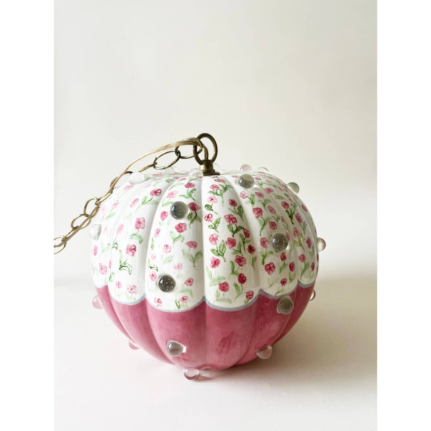 Vintage Handpainted Floral Pink Lamp with Clear Marbles