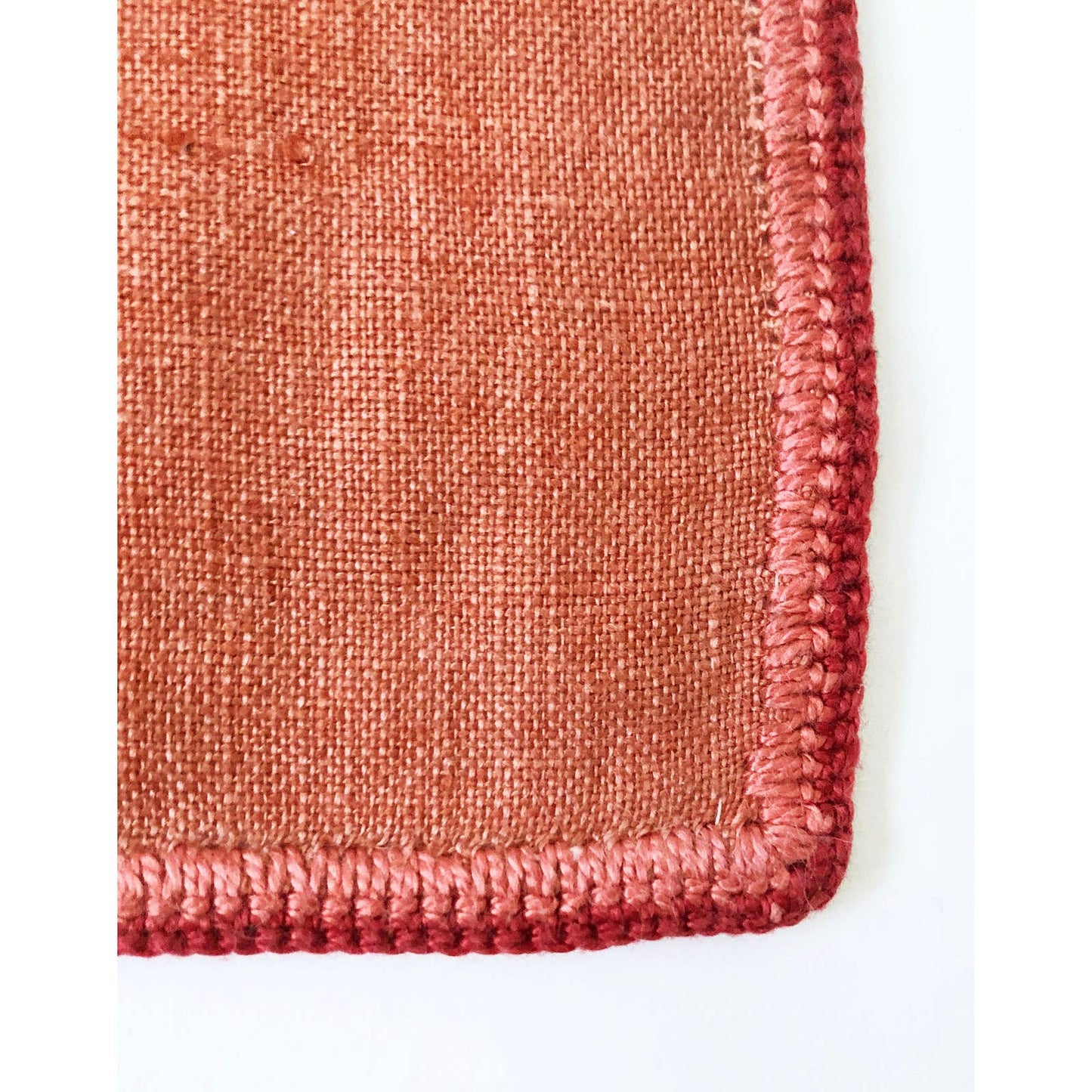 Vintage Linen Orange Red Edge Stitched Napkins - Set of 6