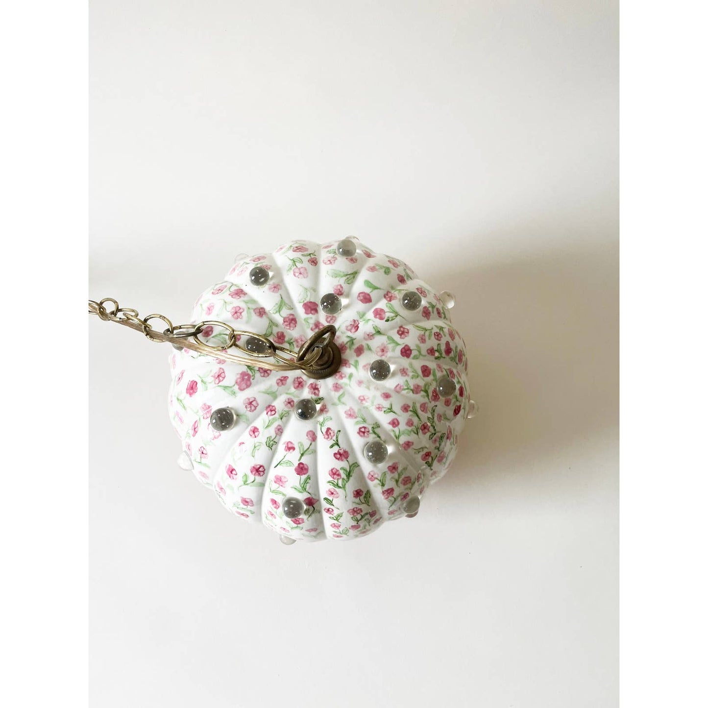 Vintage Handpainted Floral Pink Lamp with Clear Marbles