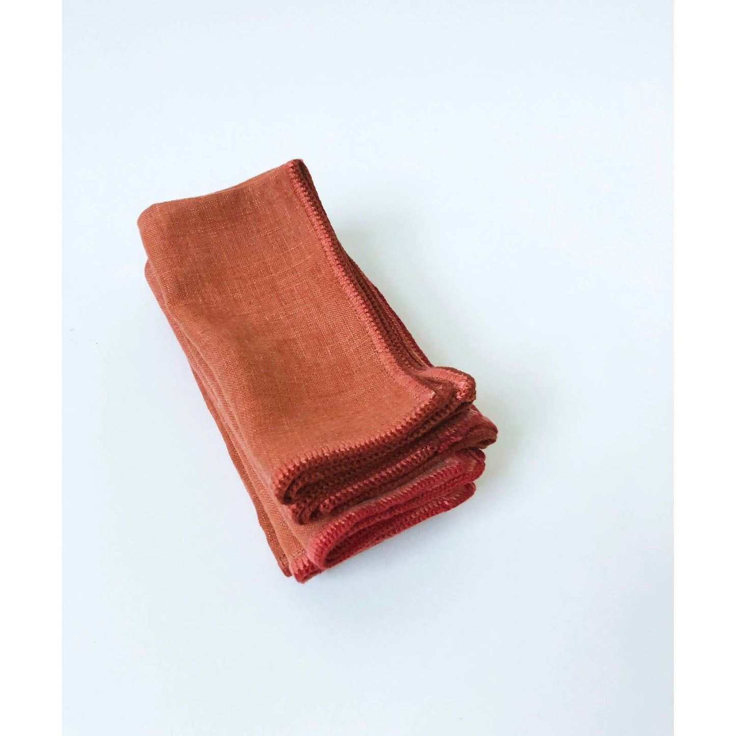 Vintage Linen Orange Red Edge Stitched Napkins - Set of 6