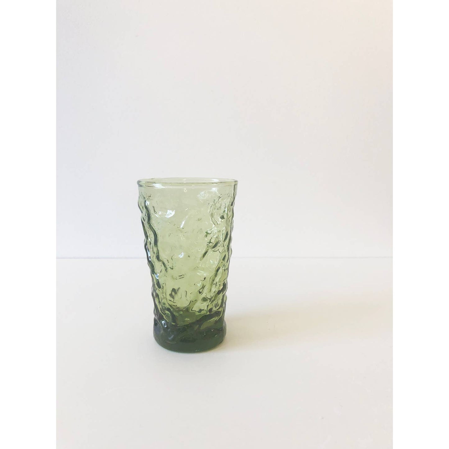 Vintage Mid Century Olive Green Mini Crinkle Glasses