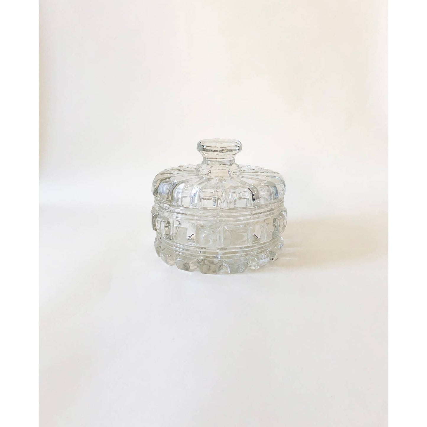 Vintage Clear Glass Diamond Catchall Dish with Lid