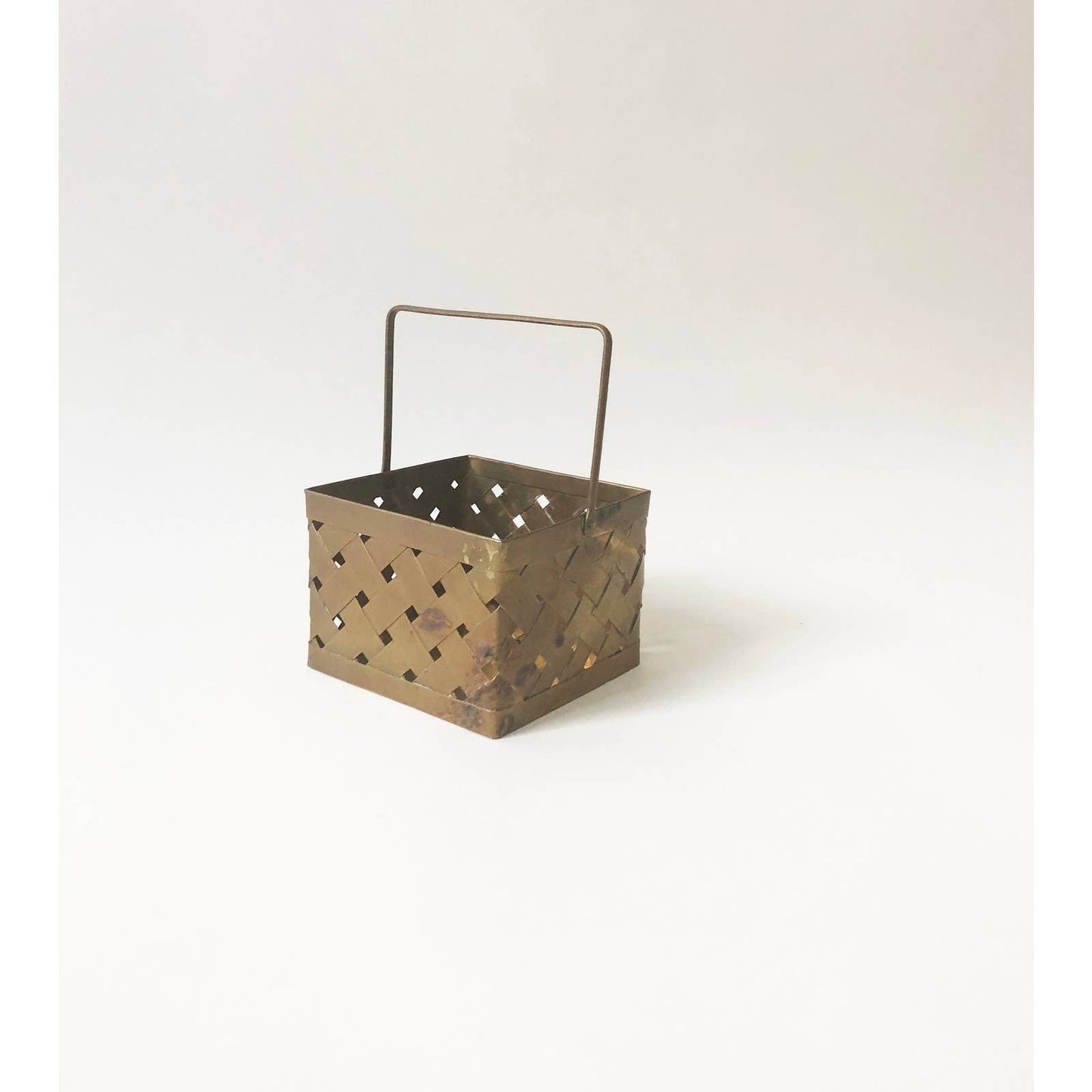 Vintage Decorative Small Woven Brass Basket Decor Storage
