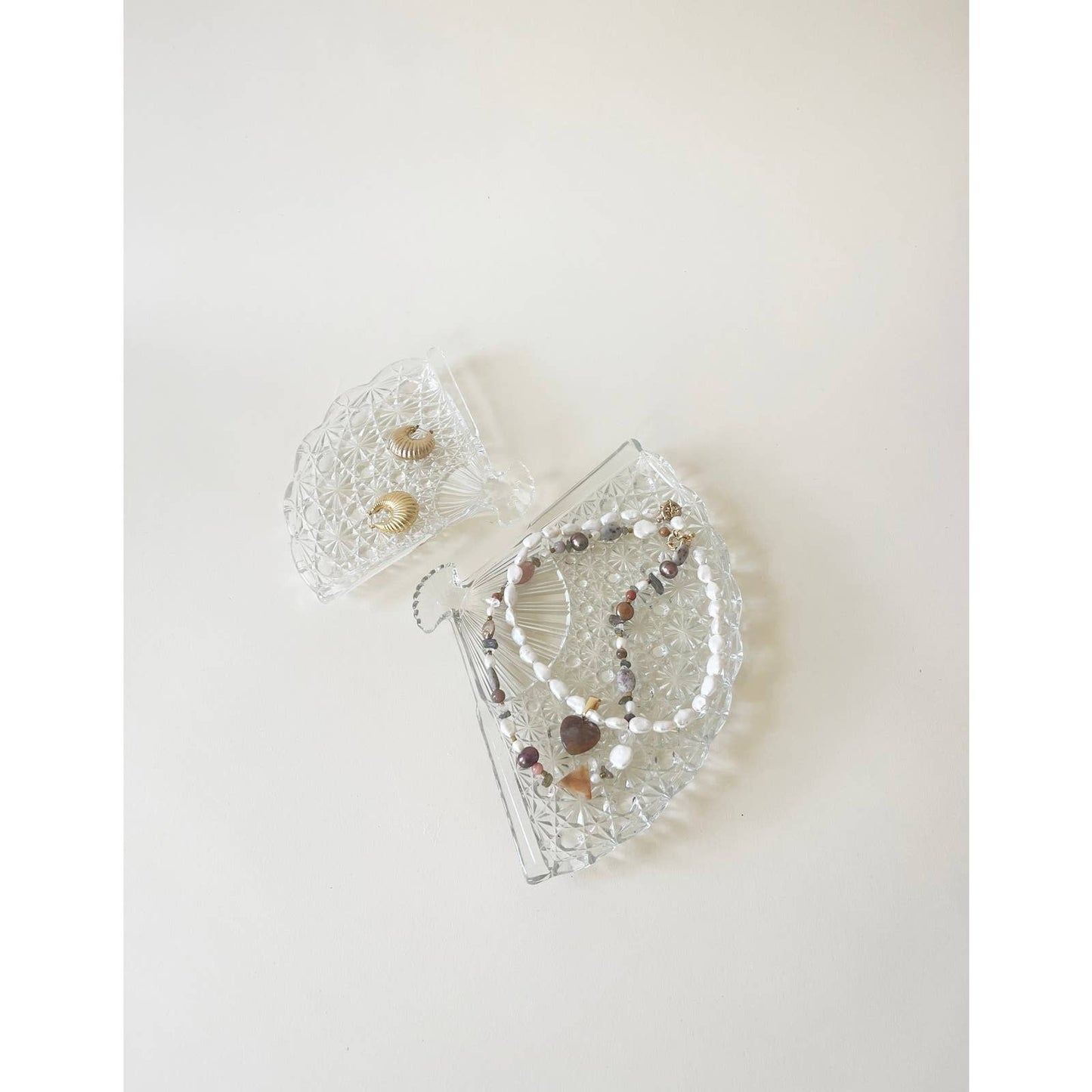 Vintage Clear Fan Ring Dish | Pair of Table Trays