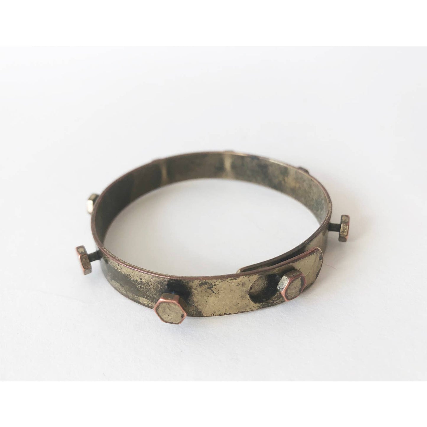 Vintage Brass Decorative Modern Bracelet w/ Screw Details