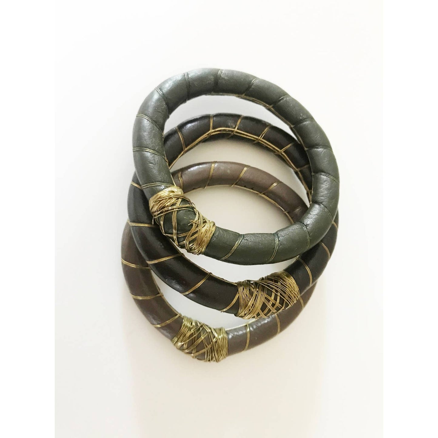 Leather & Brass Bangles Set of 3