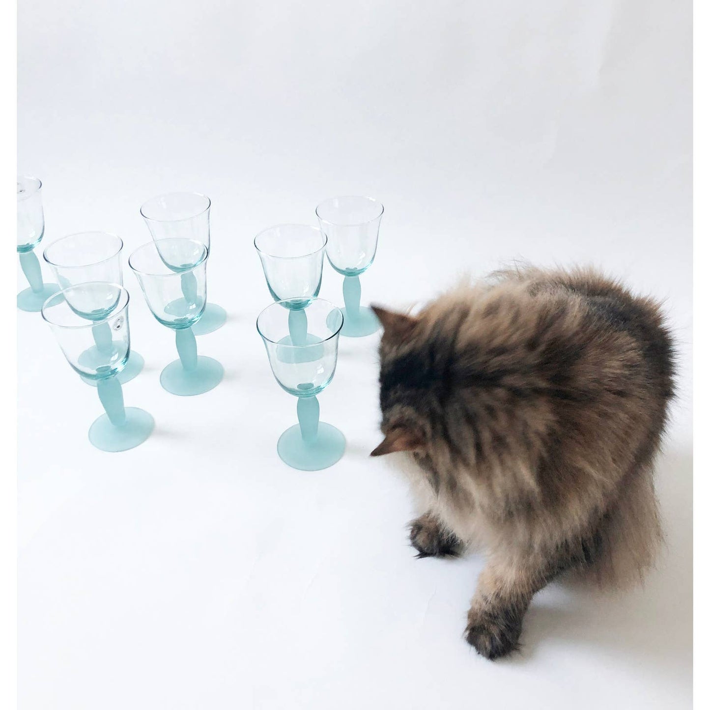 Vintage 80s Set of 4 Aqua Green Glasses