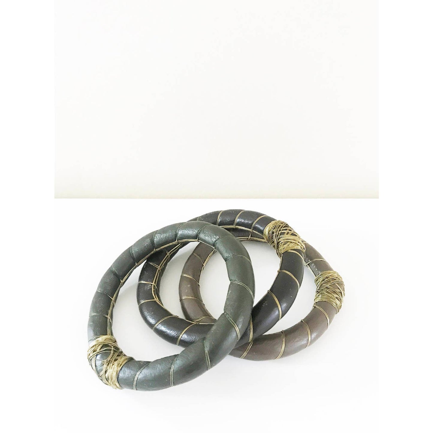 Leather & Brass Bangles Set of 3