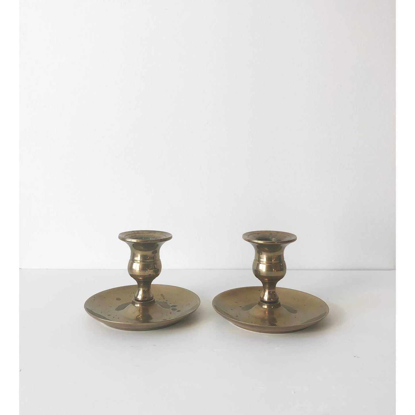 Pair of Vintage Solid Brass Chamber Sticks Hand