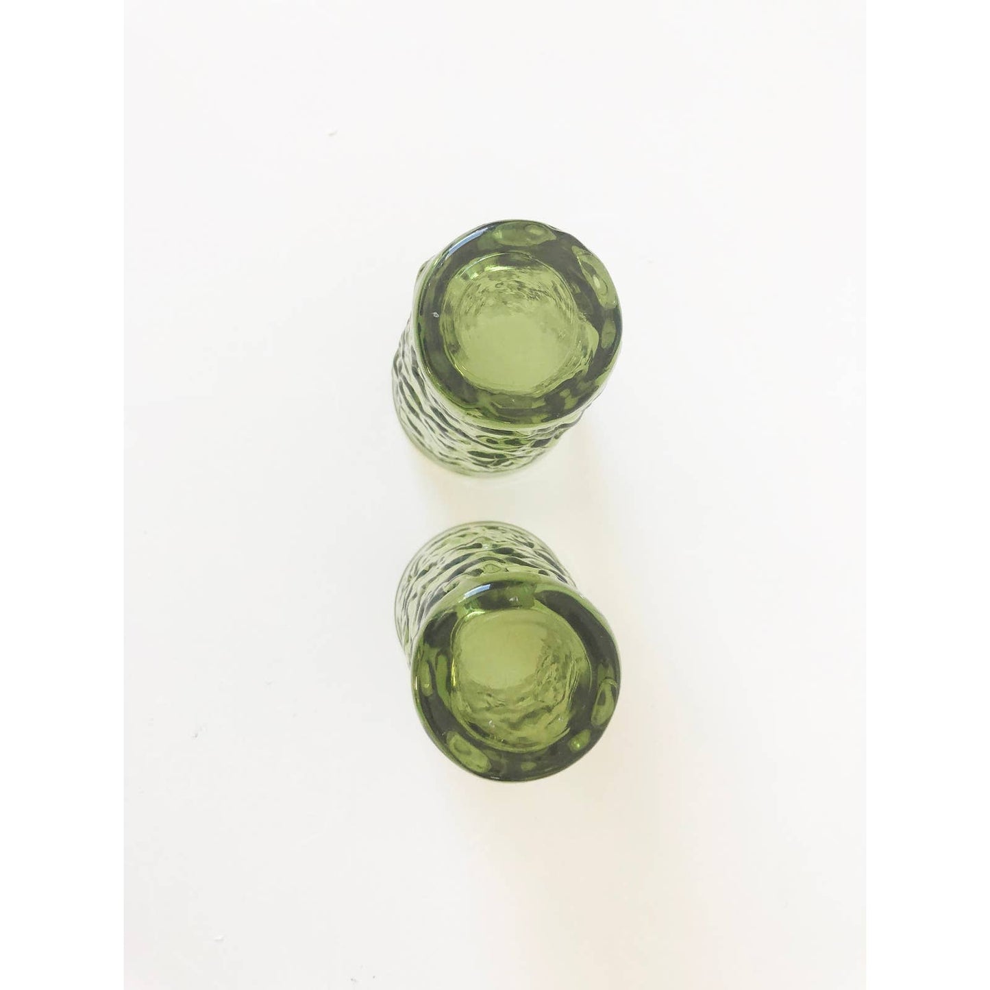 Vintage Mid Century Olive Green Mini Crinkle Glasses