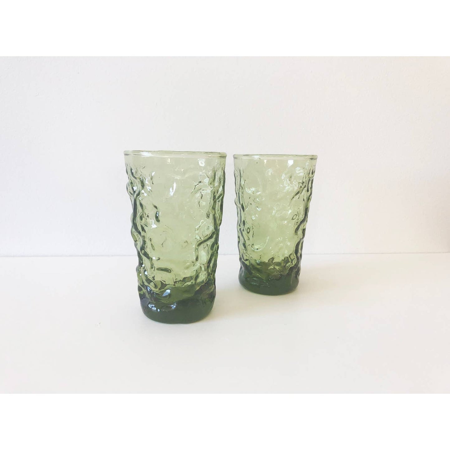 Vintage Mid Century Olive Green Mini Crinkle Glasses